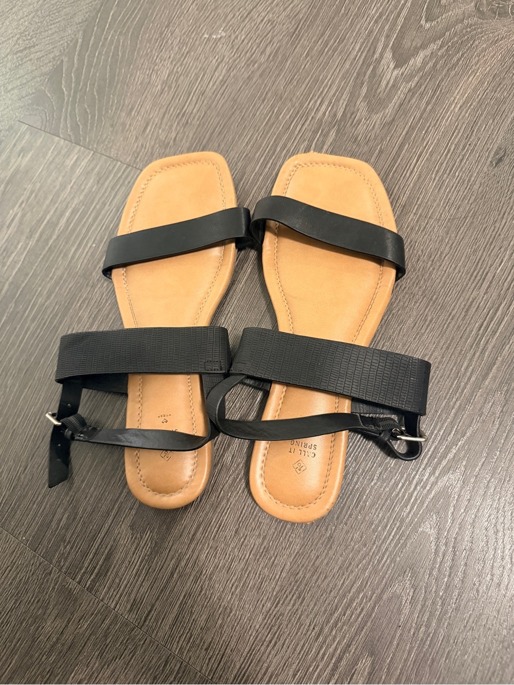 Call It Spring - Black Strappy Flat Sandals for Women size 8
